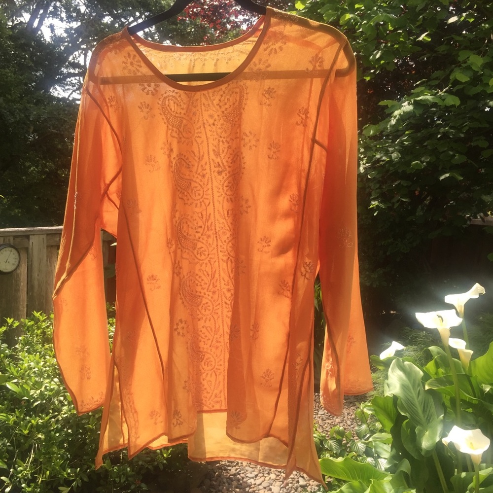 Golden embroidered sheer blouse